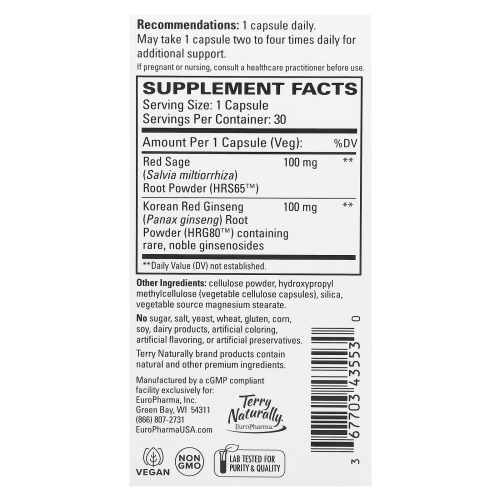 Terry Naturally, Red Sage Plus с HRG80 красным женьшенем, 30 капсул