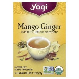 Yogi Tea, манго и имбирь, без кофеина, 16 чайных пакетиков, 32 г (1,12 унции)