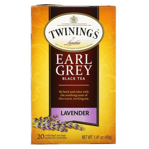 Twinings, "Эрл Грей", черный чай с ароматом лаванды, 20 чайных пакетиков, 1,41 унции (40 г)