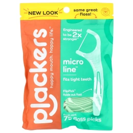 Plackers, Micro Mint, зубочистки с нитью, мята, 75 шт.