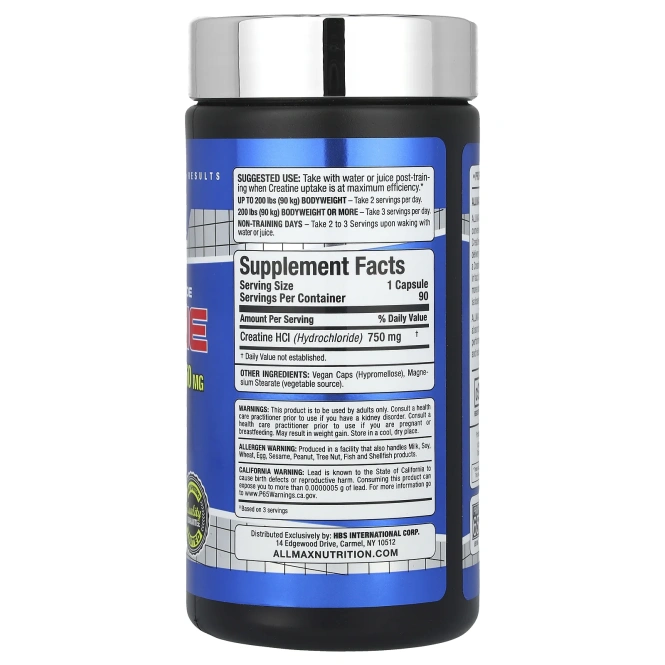 ALLMAX, Креатин гидрохлорид, 750 мг, 90 капсул