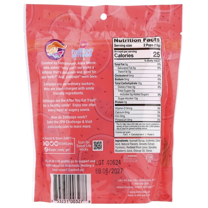 Zollipops, The Clean Teeth, леденцы, арбуз, 88 г (3,1 унции)