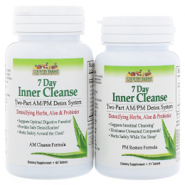 Country Farms, 7-дневный курс внутренней очистки, двухкомпонентная система детоксикации до полудня/после полудня, 63 капсулы для прием до полудня/21 капсула для приема после полудня