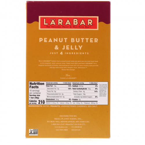 Larabar, Батончики с арахисовым маслом и конфитюром, 16 батончиков, каждый 1,7 унции (48 г)