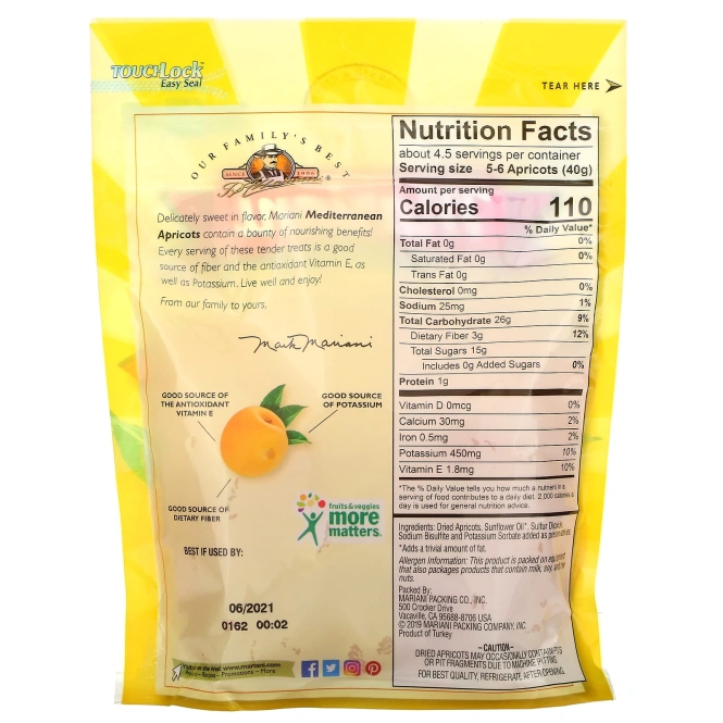 Mariani Dried Fruit, средиземноморские абрикосы, 170 г (6 унций)