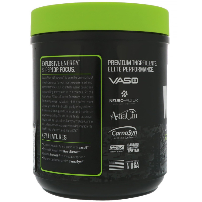 MusclePharm, Предтренировочный комплекс Wreckage, кислые конфеты, 375 г (13,23 унций)