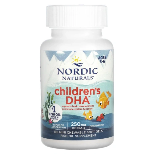 Nordic Naturals, Детская ДГК, с клубникой, 250 мг, 180 мини мягких капсул