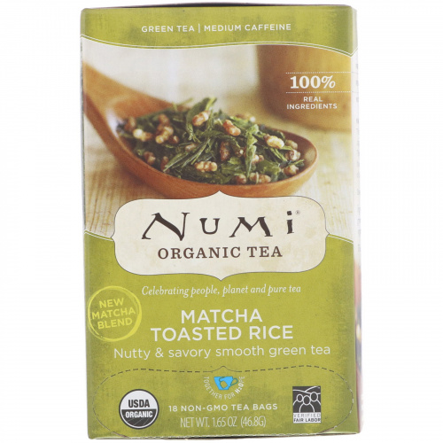 Numi Tea, Organic Tea, Green Tea, Matcha Toasted Rice, 18 Non-GMO Tea Bags, 1.65 oz (46.8 g) Each