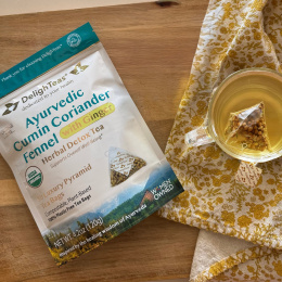 DelighTeas, Аюрведический кумин, кориандр и фенхель, травяной чай для выведения токсинов, без кофеина, 30 роскошных пакетиков-пирамидок, 120 г (4,2 унции)