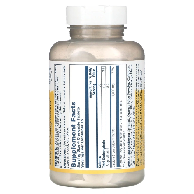 Solaray, Цитрат кальция, натуральный апельсин, 250 мг, 60 жевательных таблеток