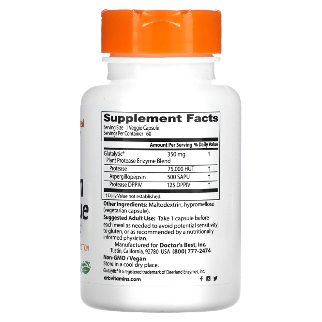 Doctor's Best, Gluten Rescue, ферменты для расщепления глютена с Glutalytic, 60 вегетарианских капсул