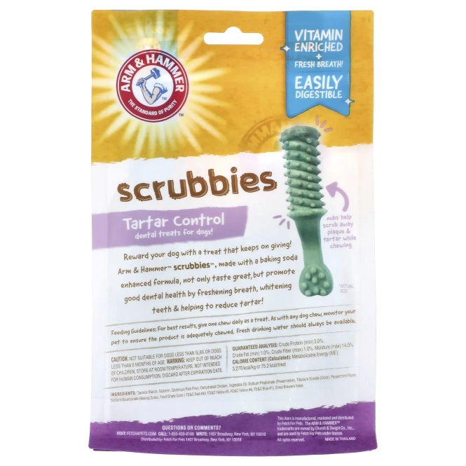 Arm & Hammer, Scrubbies, лакомство для предотвращения образования зубного камня, для собак, средний, мята, 8 шт., 184 г (6,5 унции)