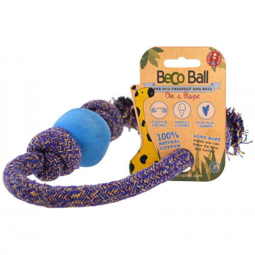 Beco Pets, Экологически безопасный мячик на веревочке для собак, маленький, синий, 1 мячик