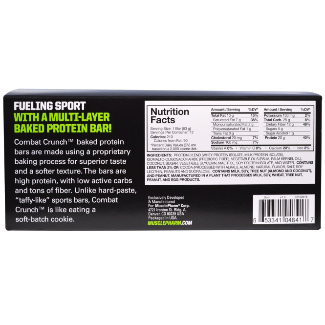 MusclePharm, Combat Crunch, шоколадный кокос, 12 батончиков, (63 г) каждый