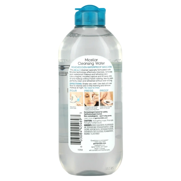 Garnier, SkinActive, мицеллярная очищающая вода, средство для снятия макияжа (в том числе водостойкой туши) «все в 1», для всех типов кожи, 400 мл