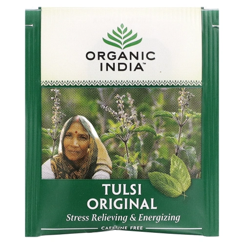 Organic India, Чай Туласи - священный базилик, без кофеина, 18 пакетиков (32.4 г)