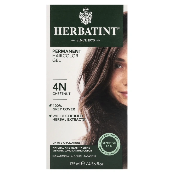 Herbatint, Перманентная растительная краска-гель для волос, 4N, каштан, 4,56 жидкой унции (135 мл)