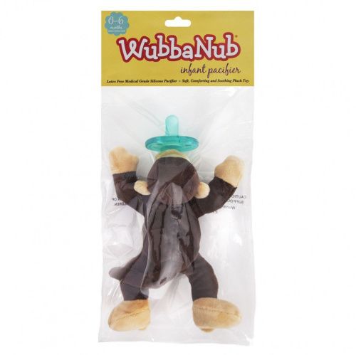 WubbaNub, Соска для младенцев, 0–6 месяцев, Monkey, 1 соска