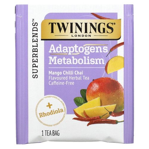Twinings, Boost, адаптогены, травяной чай со вкусом манго и чили, без кофеина, 18 чайных пакетиков, 27 г (0,95 унции)