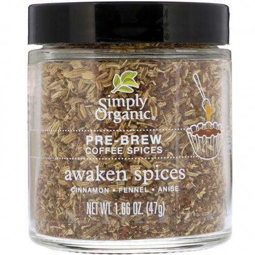 Simply Organic, Специи для варки кофе, пробуждющие специи, 1,66 унций (47 г)
