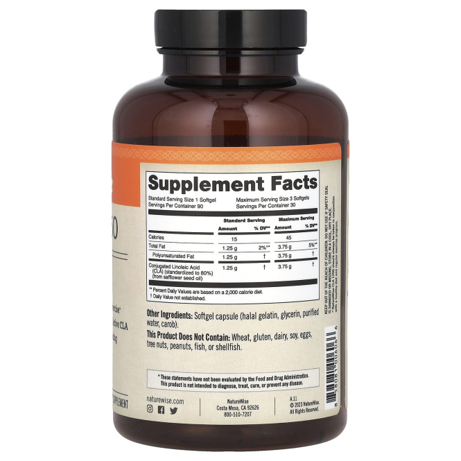 NatureWise, CLA 1250, 1000 мг, 90 мягких таблеток
