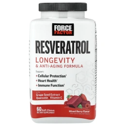 Force Factor, ресвератрол, ягодный вкус, 60 жевательных таблеток