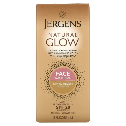 Jergens, Увлажняющее средство Natural Glow для ежедневного ухода за лицом, SPF 20, оттенок Fair to Medium, 59 мл