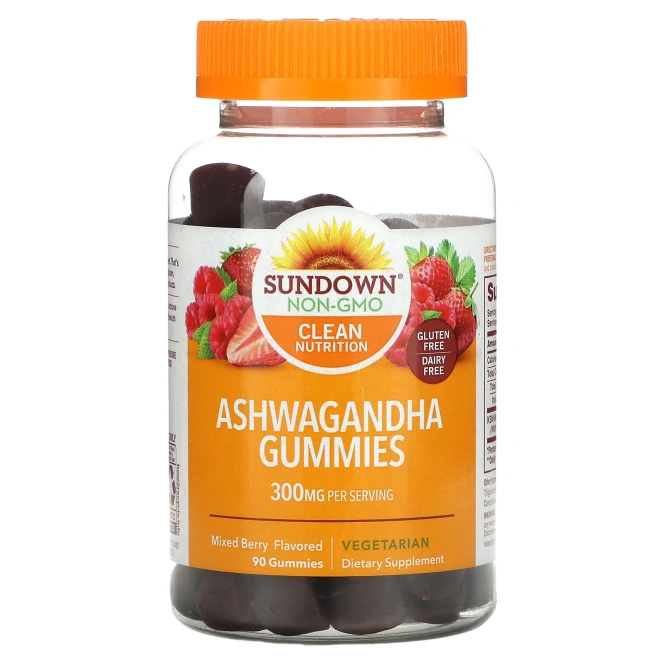 Sundown Naturals, жевательная ашваганда, со вкусом ягодного ассорти, 300 мг, 90 жевательных таблеток (150 мг в 1 жевательной таблетке)