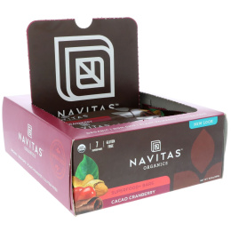 Navitas Organics, Чудо-пища + батончики, какао и клюква, 12 батончиков, 16,8 унц. (480 г)