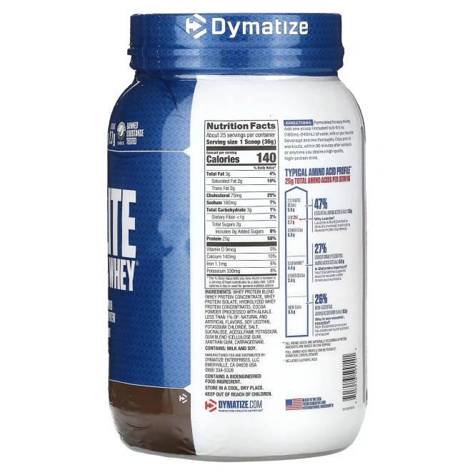 Dymatize Nutrition, 100% сывороточный протеин Elite с насыщенным шоколадным вкусом, 2 фунта (907 г)