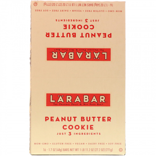 Larabar, Печенье с арахисовым маслом, 16 батончиков, по 1,7 унций (48 гр) каждый