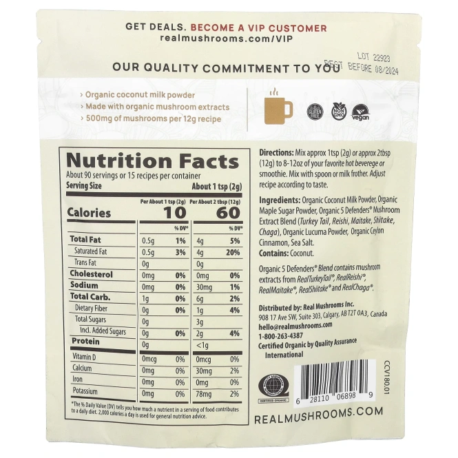 Real Mushrooms, Функциональные кокосовые сливки, 180 г (6,35 унции)
