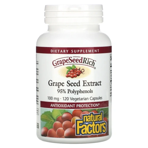 Natural Factors, GrapeSeedRich, экстракт семян винограда, 120 капсул на растительной основе