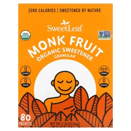 SweetLeaf Stevia, Органический подсластитель в гранулах Monk Fruit, 80 пакетиков, 64 г (2,26 унции)