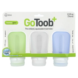 Humangear, GoToob+®, тюбик для путешествий, средний, зеленый, прозрачный и синий, 3 шт. по 74 мл (2,5 жидк. унции)