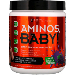 FURIOUS FORMULATIONS, Aminos Baby!, аминокислоты с разветвленной цепью, со вкусом виноградной жевательной резинки, 360 г (12.7 oz)