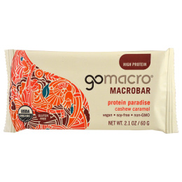 GoMacro, Макробатончик Macrobar, Белковый рай, Кешью и карамель, 12 батончиков, 60 г (2.1 oz)
