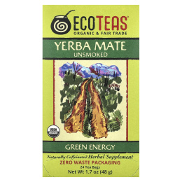 EcoTeas, йерба мате, «зеленая энергия», без копчения, 24 чайных пакетика, 48 г (1,7 унции)