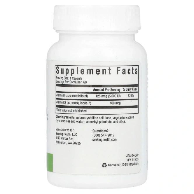 Seeking Health, Витамин D3 + K2, 60 вегетарианских капсул