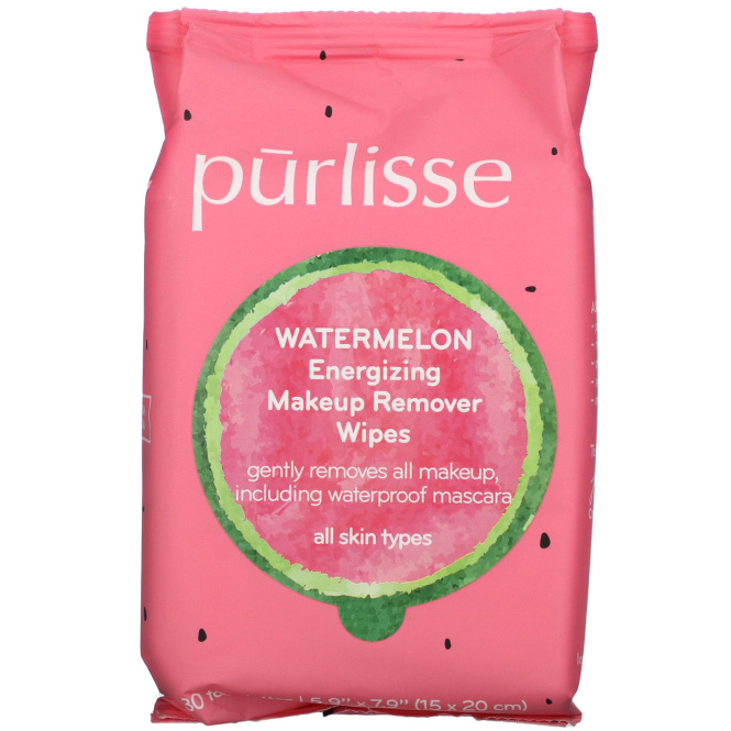 Purlisse, Watermelon, Energizing Makeup Remover Wipes, 30 Towelettes