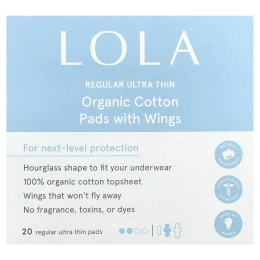 Lola, органические хлопковые диски с крылышками, обычные, ультратонкие, 20 шт.