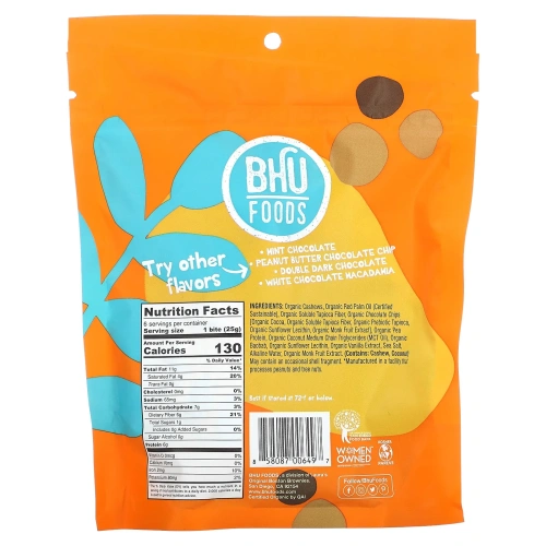 BHU Foods, Protein Bites, тесто для шоколадного печенья, 6 кусочков, 25 г (0,88 унции)