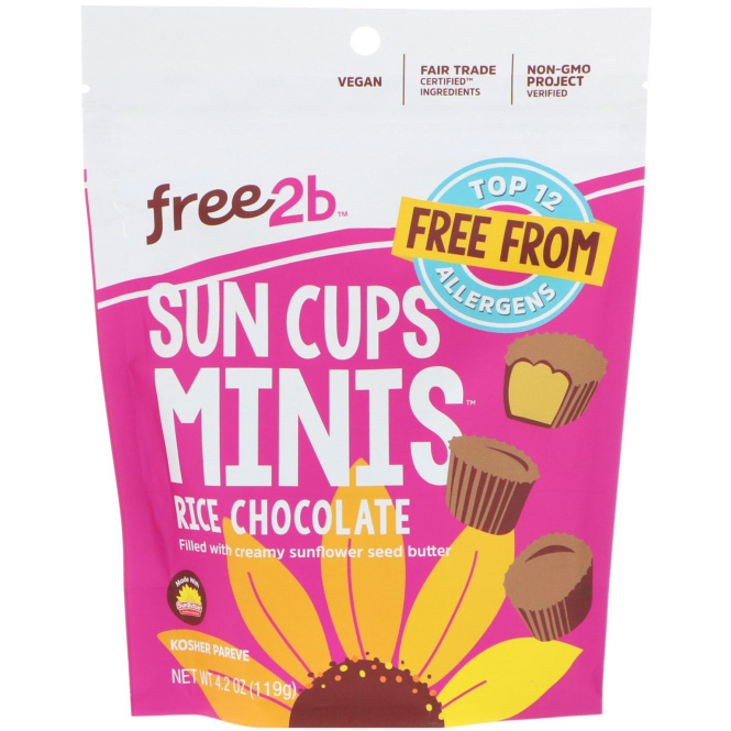 Free2B, Sun Cups Minis, Рисовый шоколад, 4,2 унц. (119 г)