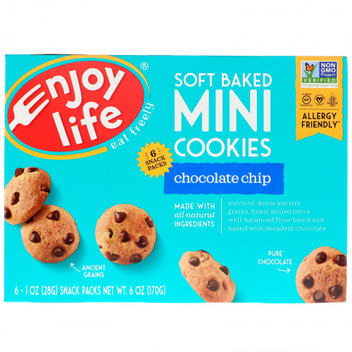 Enjoy Life Foods, "Мягкие печеньки", мягкое шоколадное печенье, 6 упаковок со снэками, каждая по 1 унции (28 г)