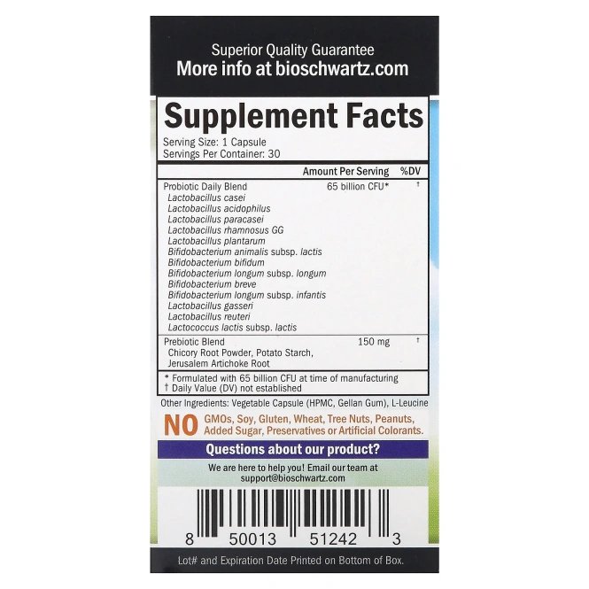 BioSchwartz, пробиотик, 65 млрд КОЕ, 30 капсул
