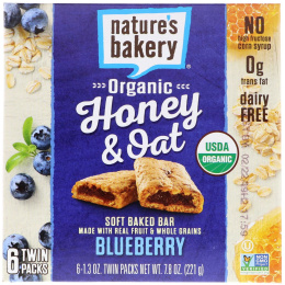 Nature's Bakery, Органический мед и овес, мягкие запеченные батончики, черника, 6 двойных упаковок, по 1,3 унции каждый