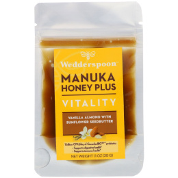 Wedderspoon, Manuka Honey Plus, Vitality, Vanilla Almond with Sunflower Seedbutter, 5 Pouches, 1.1 oz (30 g) Each