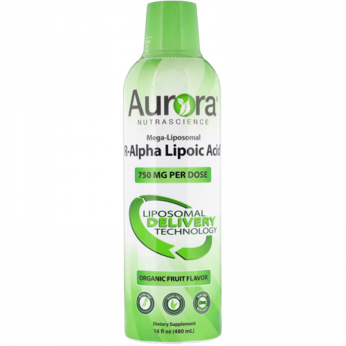 Aurora Nutrascience, Mega-Liposomal R-Alpha Lipoic Acid, Organic Fruit Flavor, 750 mg, 16 fl oz (480 ml)