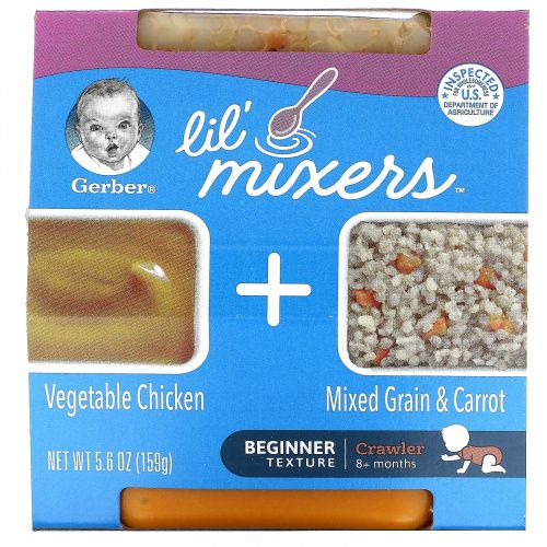 Gerber, Lil 'Mixers, для малышей от 8 месяцев, курица со смесью злаков и морковью, 159 г (5,6 унции)