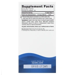 Nordic Naturals, витамин D3, 1000 МЕ, со вкусом апельсина, 120 капсул